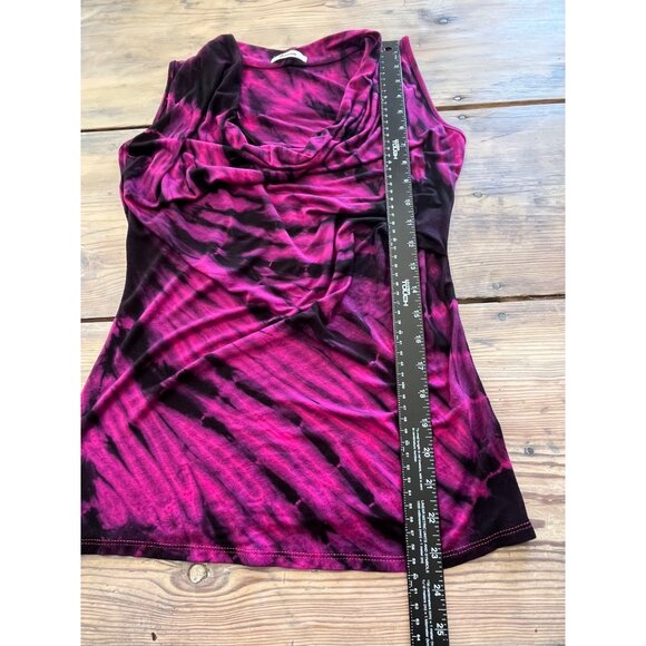 Y2K Artine Cowl Neck Tie Dye Sleeveless Blouse Womens M Pink Black Fitted Stretc - Picture 6 of 7